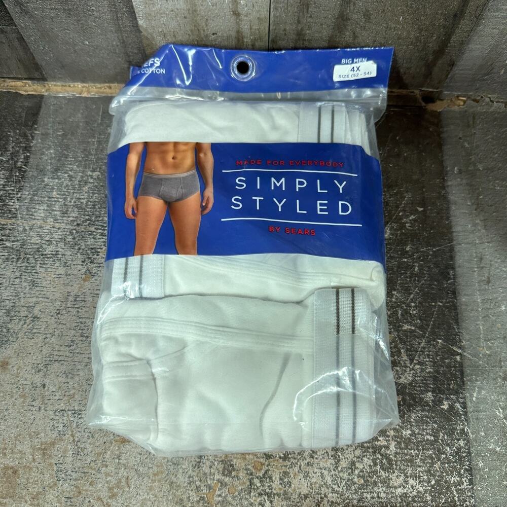 Simply Styled by SEARS 3 pair MENS BRIEFS 4XL (52-54) 100% Cotton - NOS - SEALED